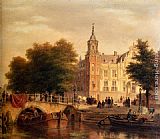 Sunlit Wall Art - A Sunlit Townview With Figures Gathered On A Square Along A Canal